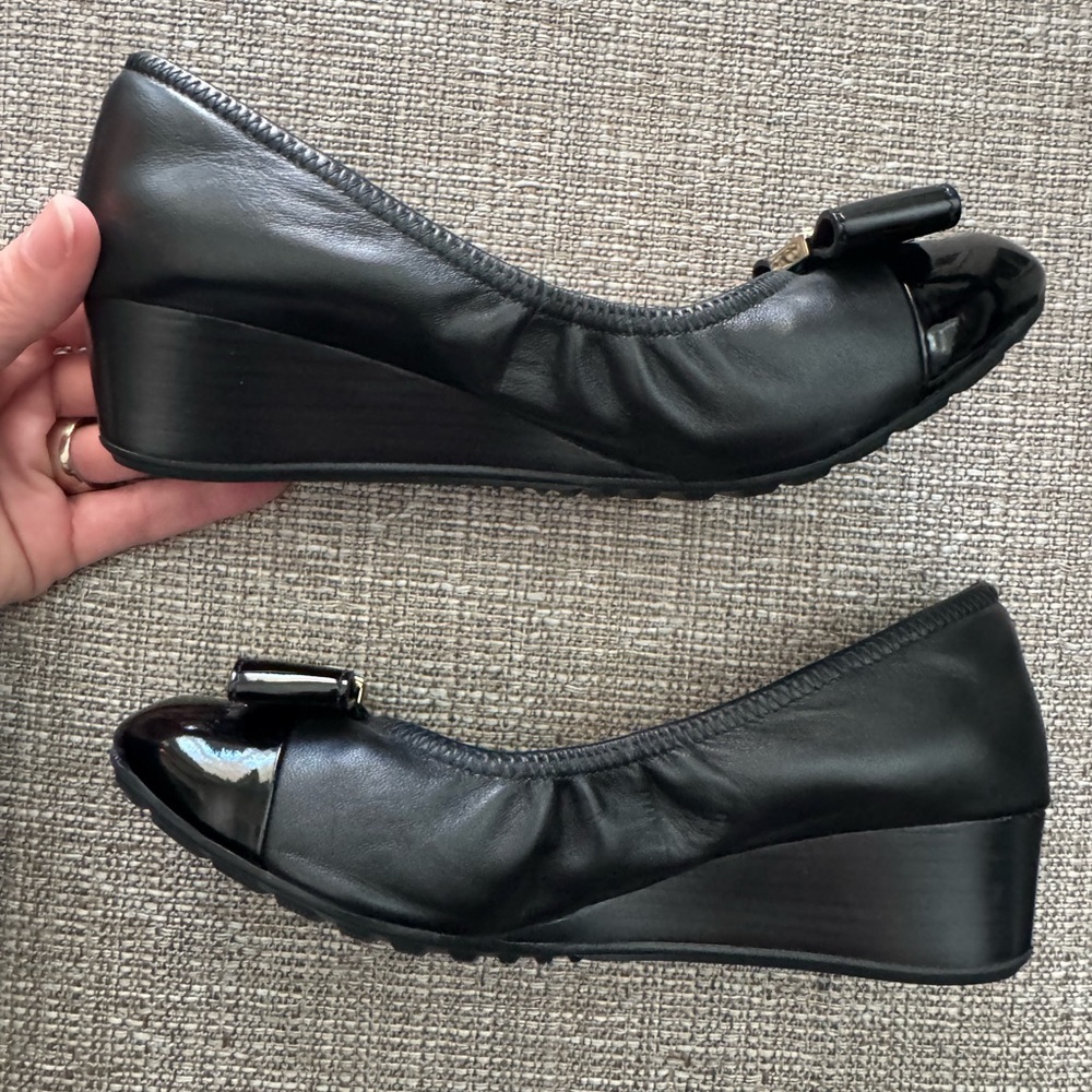 Cole Haan Black Wedge Ballet Flats with Gold Buckle - Picture 5 of 10